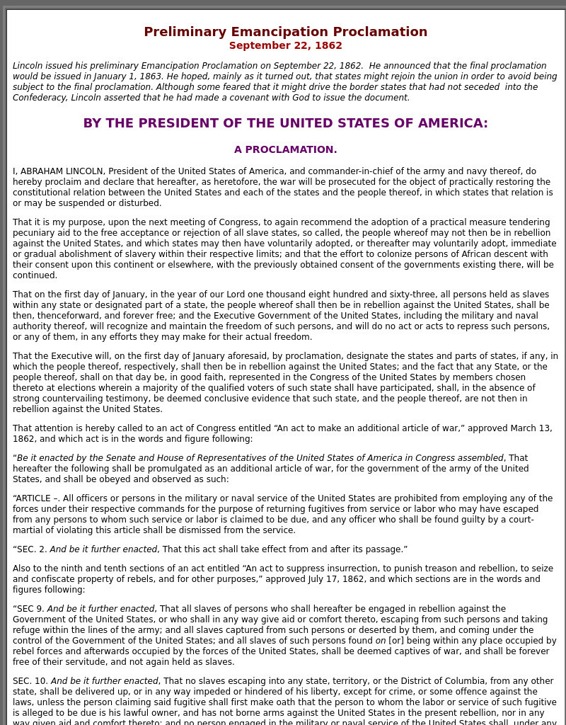 Sage American History: Emancipation Proclamation Primary