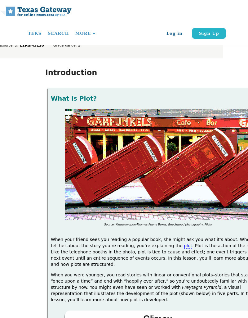 Texas Gateway: Plot Development (English I Reading) Unit Plan