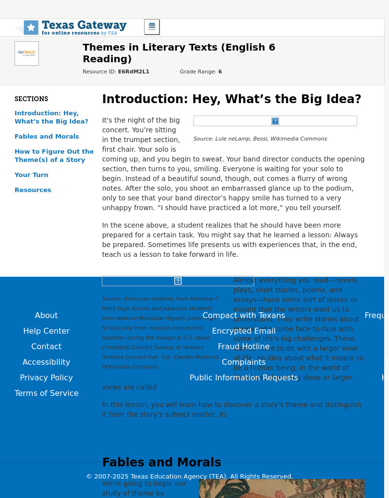 Texas Gateway: Themes in Literary Texts (English 6 Reading) Unit Plan