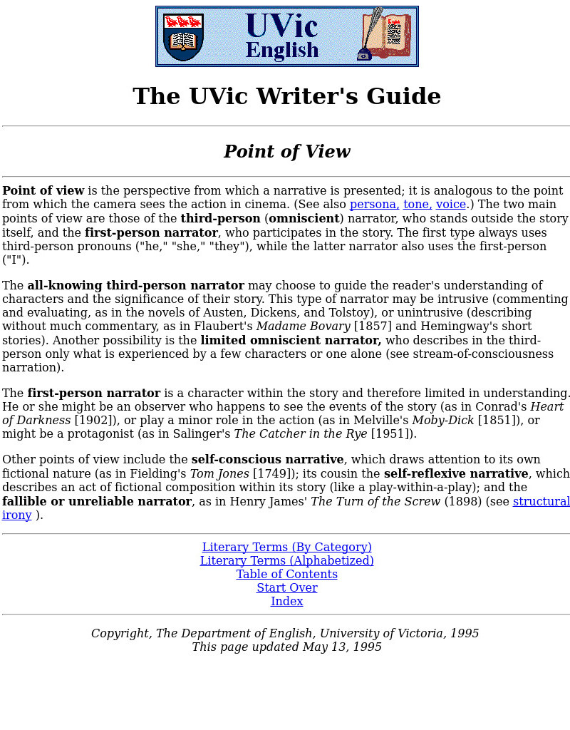 The U Vic Writer's Guide: Literary Term: Point of View Handout