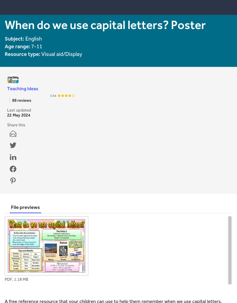 Tes: When Do We Use Capital Letters? Poster? Graphic