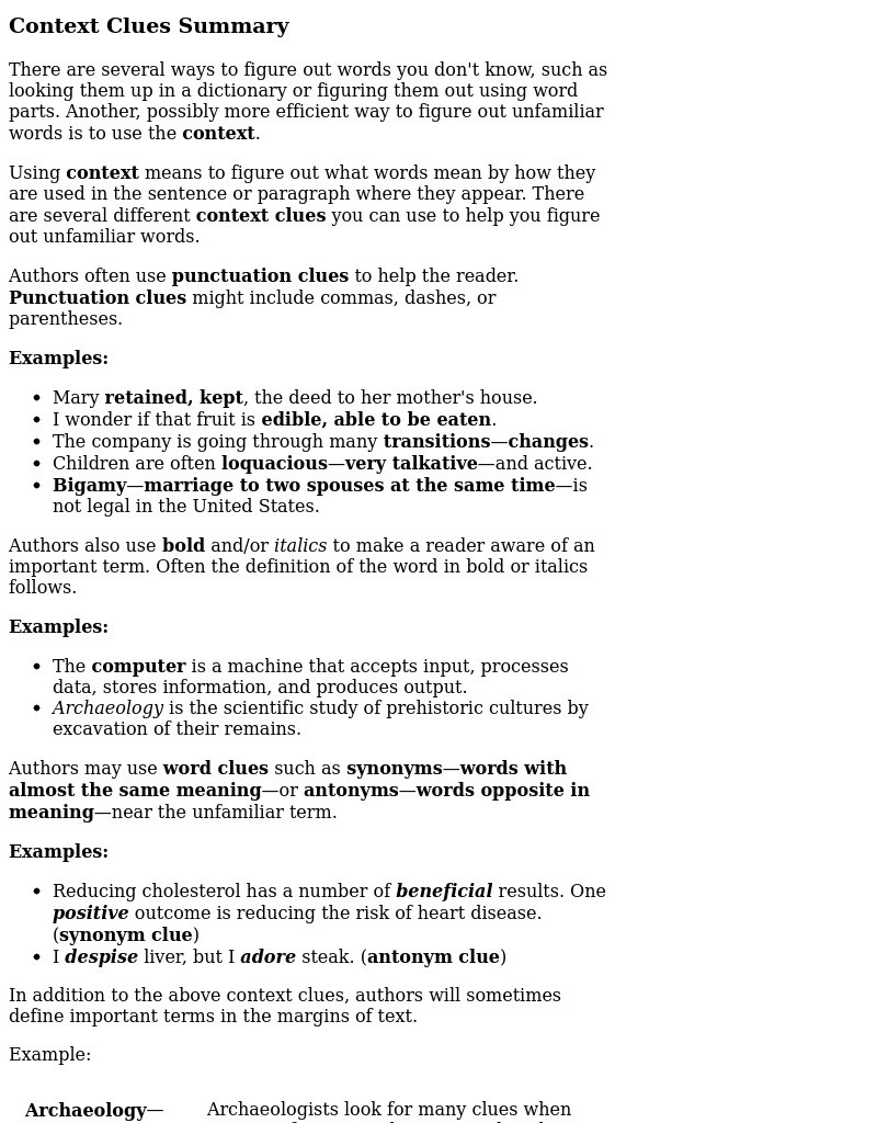 Pearson Education: Longman Vocabulary Website: Using Context Clues: Word Clues Unit Plan