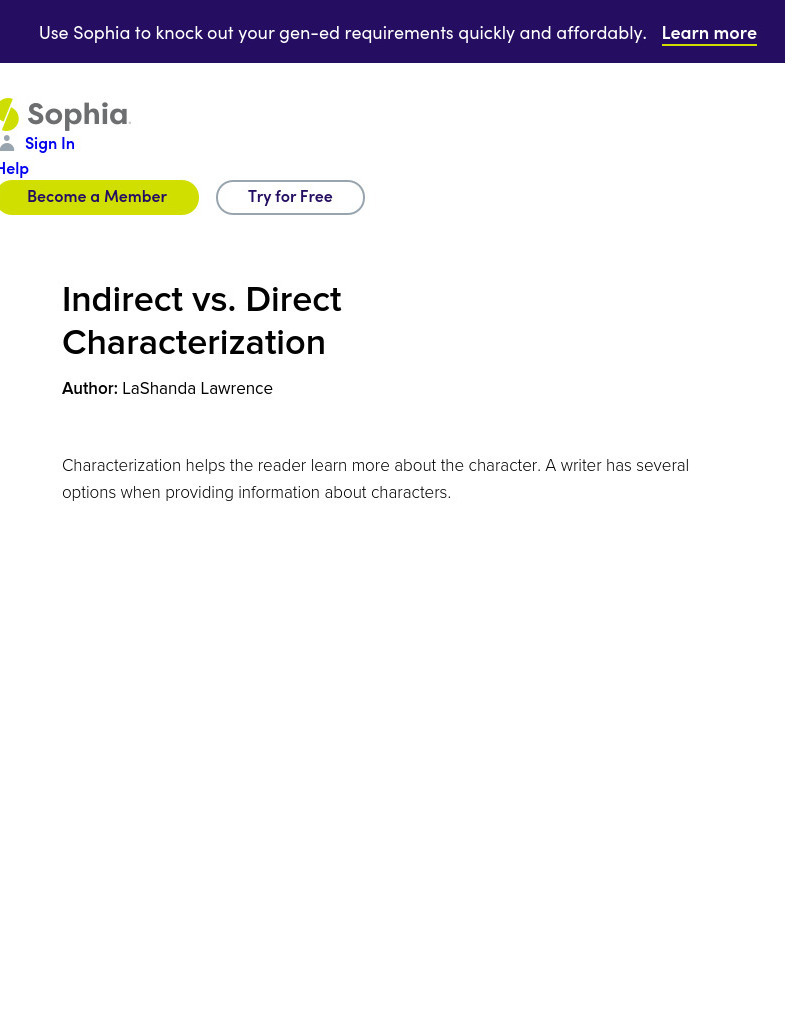 Sophia: Indirect vs. Direct Characterization PPT