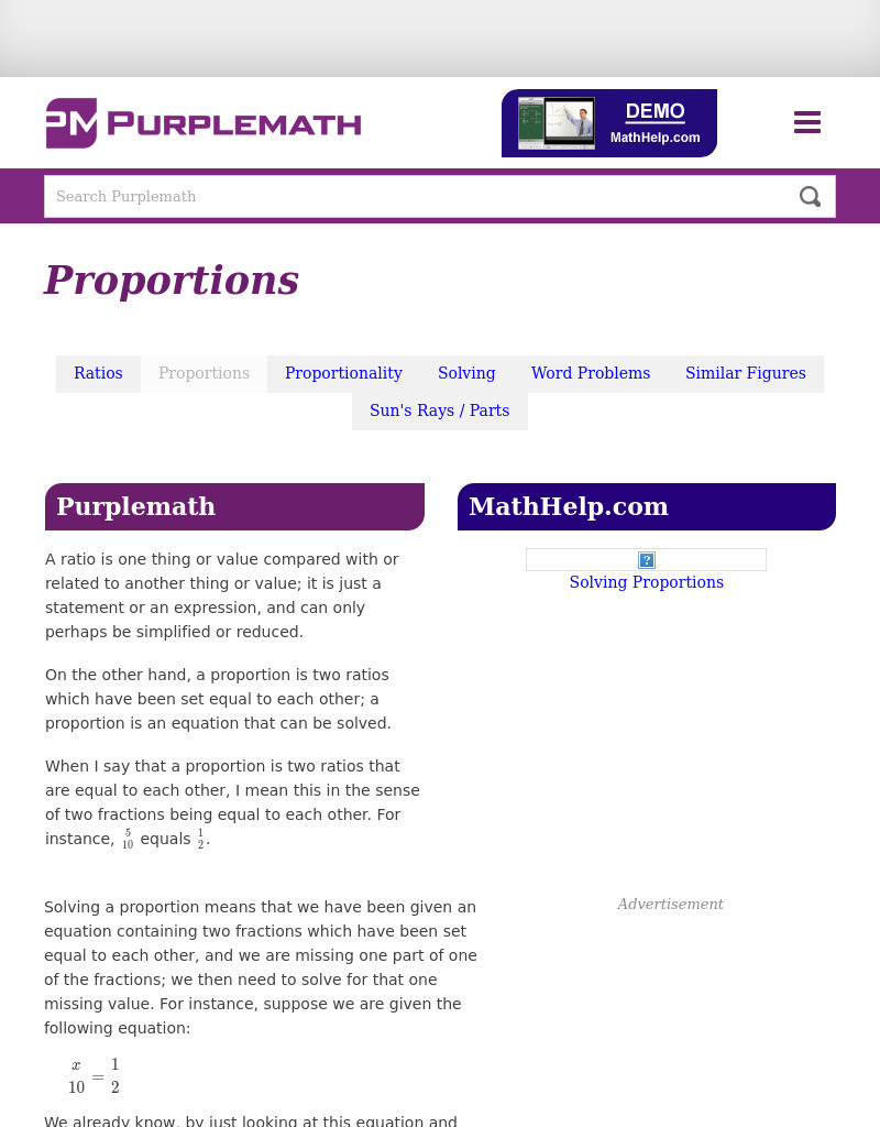 Purplemath: Proportions: Introduction Handout