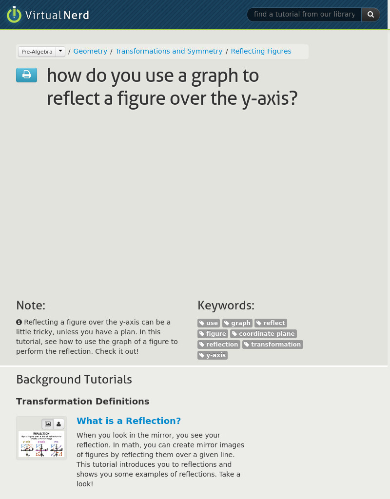 Virtual Nerd: How Do You Use a Graph to Reflect a Figure Over the Y Axis? Instructional Video