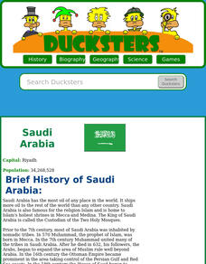 Ducksters: Geography for Kids: Saudi Arabia Website