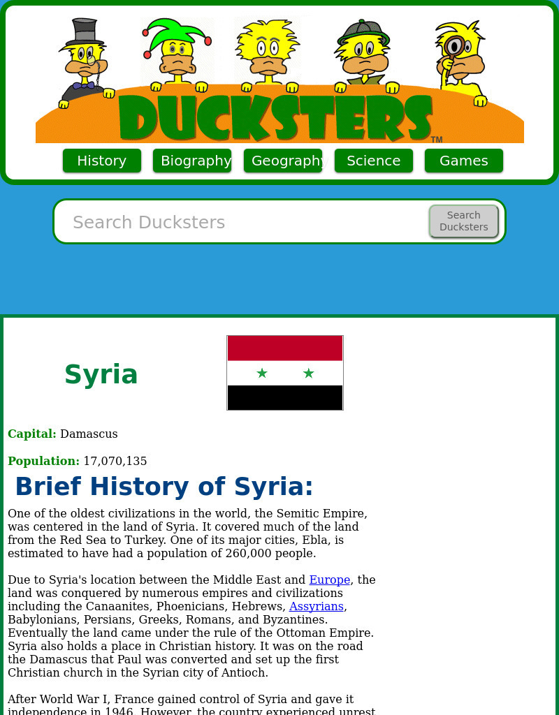 Ducksters: Geography for Kids: Syria Website