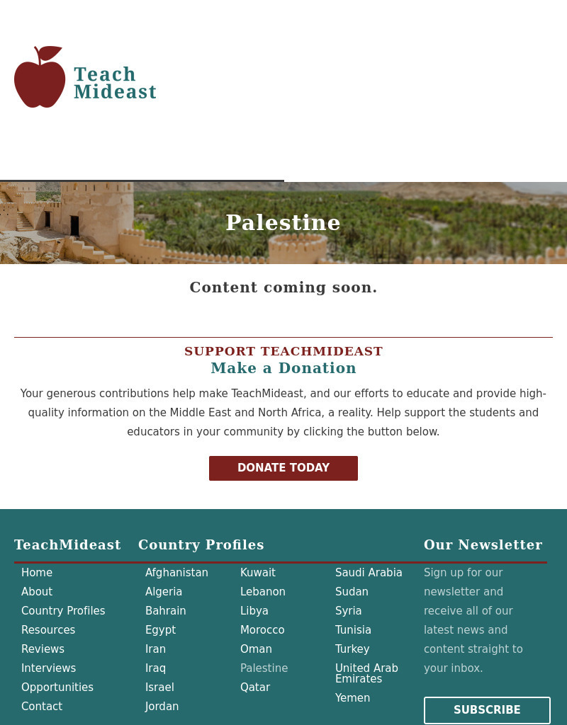 Mepc: Teach Mideast: Palestine Handout