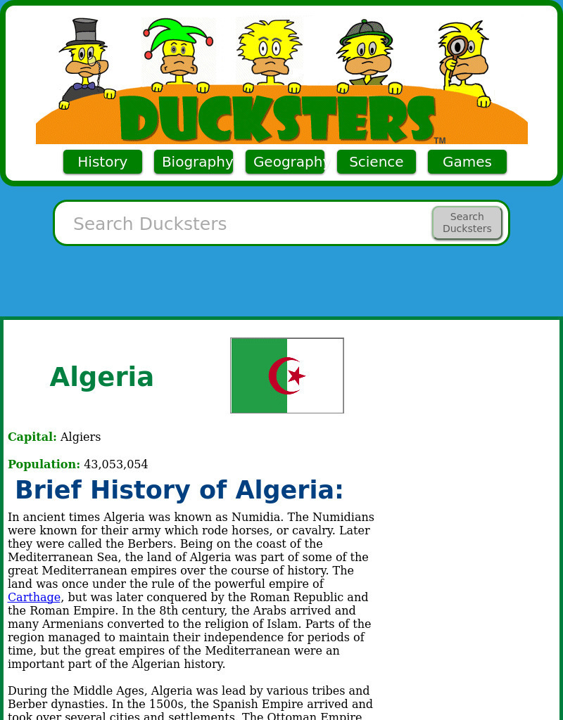 Ducksters: Geography for Kids: Algeria Website