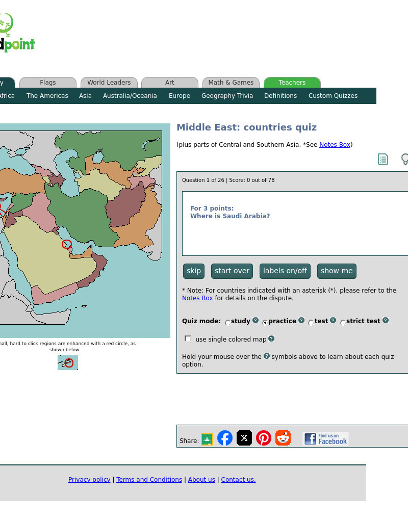 Lizard Point: Middle East: Countries Quiz Assessment