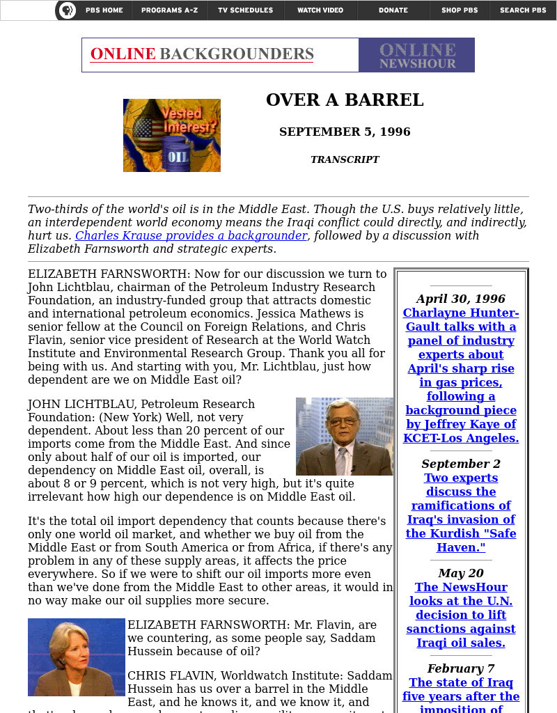 Pbs: Over a Barrel Website
