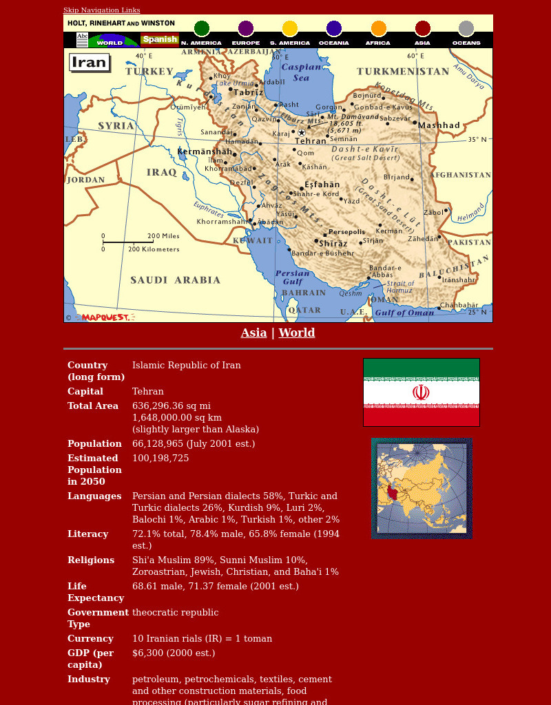 Holt, Rinehart and Winston: World Atlas: Iran Graphic