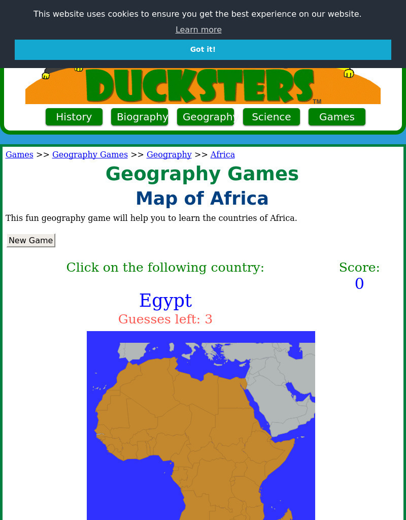 Ducksters: Geography Games: Map of Africa Interactive