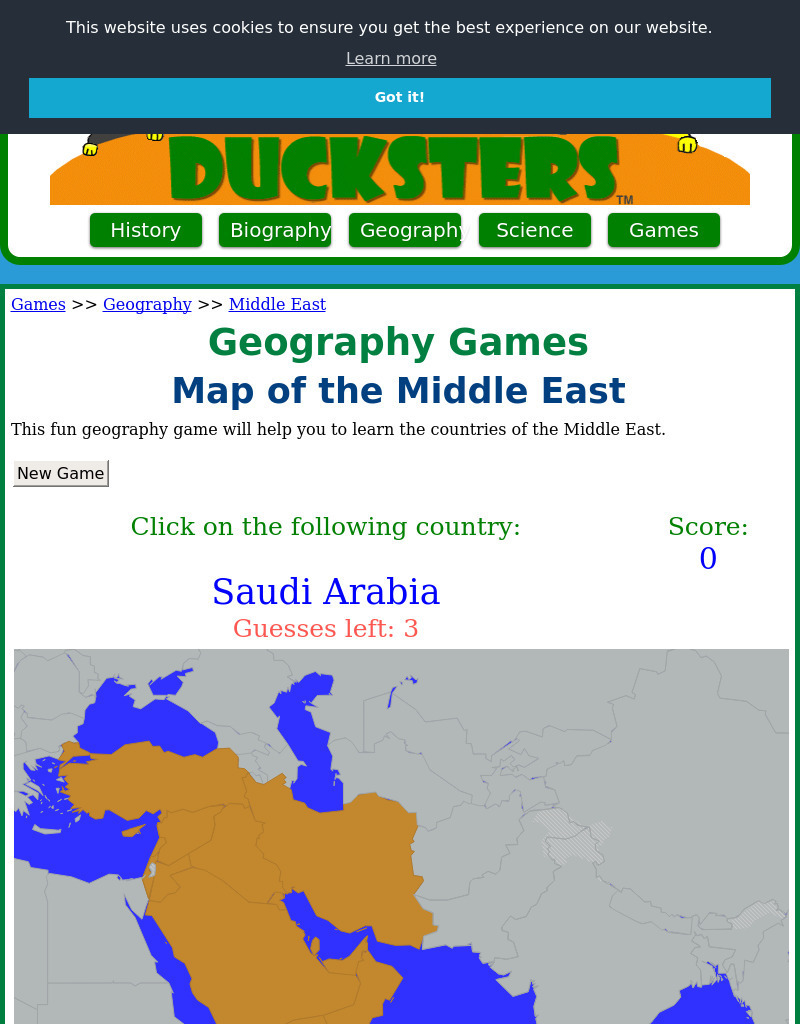 Ducksters: Geography Games: Map of the Middle East Interactive
