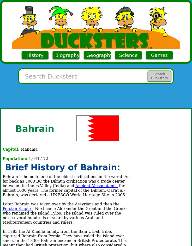 Ducksters: Geography for Kids: Bahrain Website