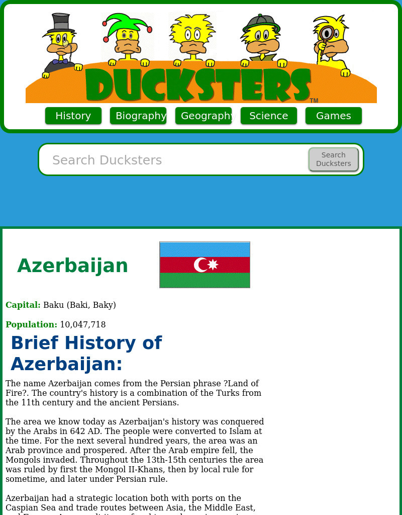 Ducksters: Geography for Kids: Azerbaijan Website