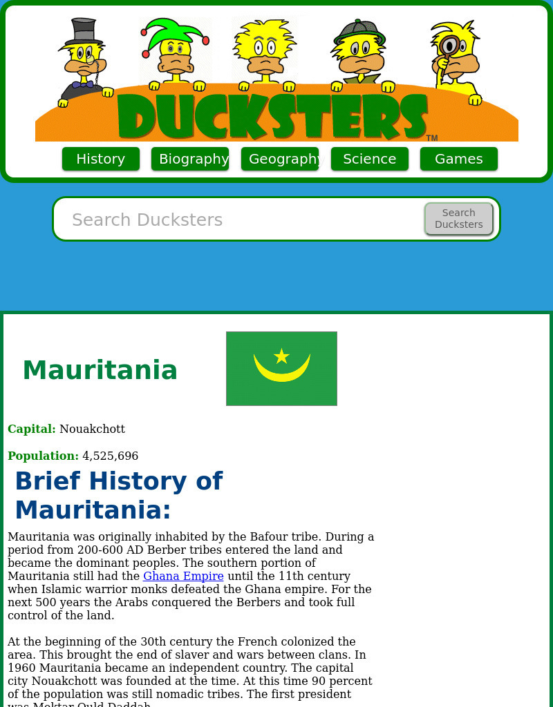 Ducksters: Geography for Kids: Mauritania Website