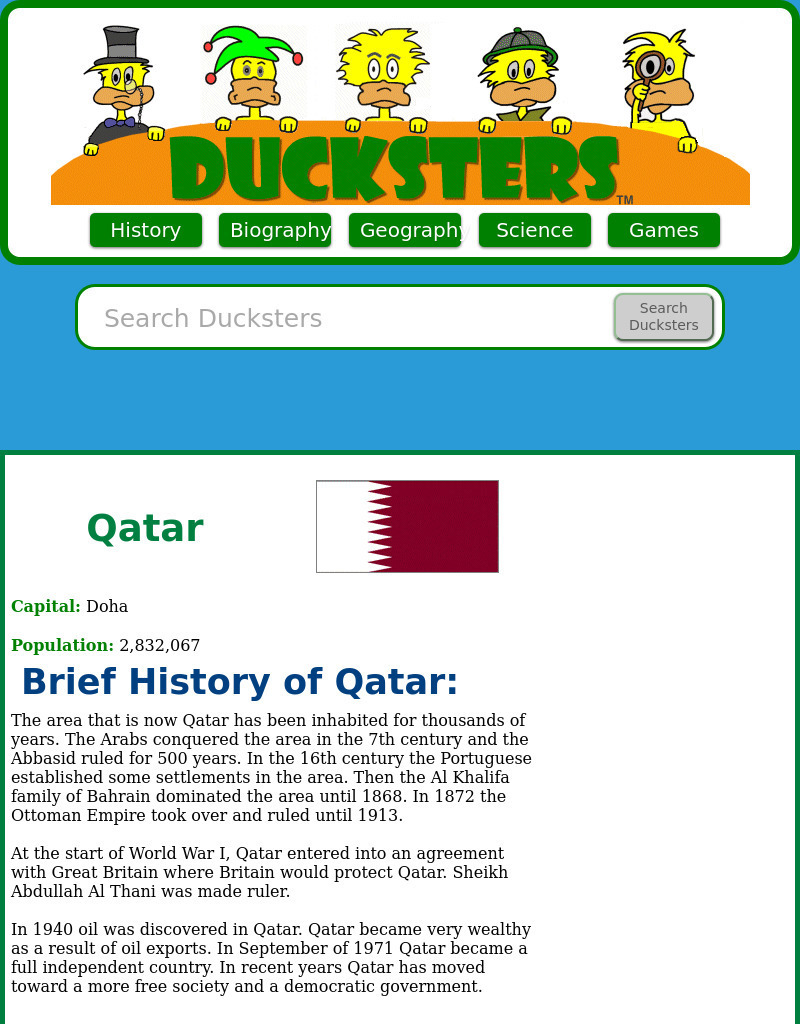 Ducksters: Geography for Kids: Qatar Website