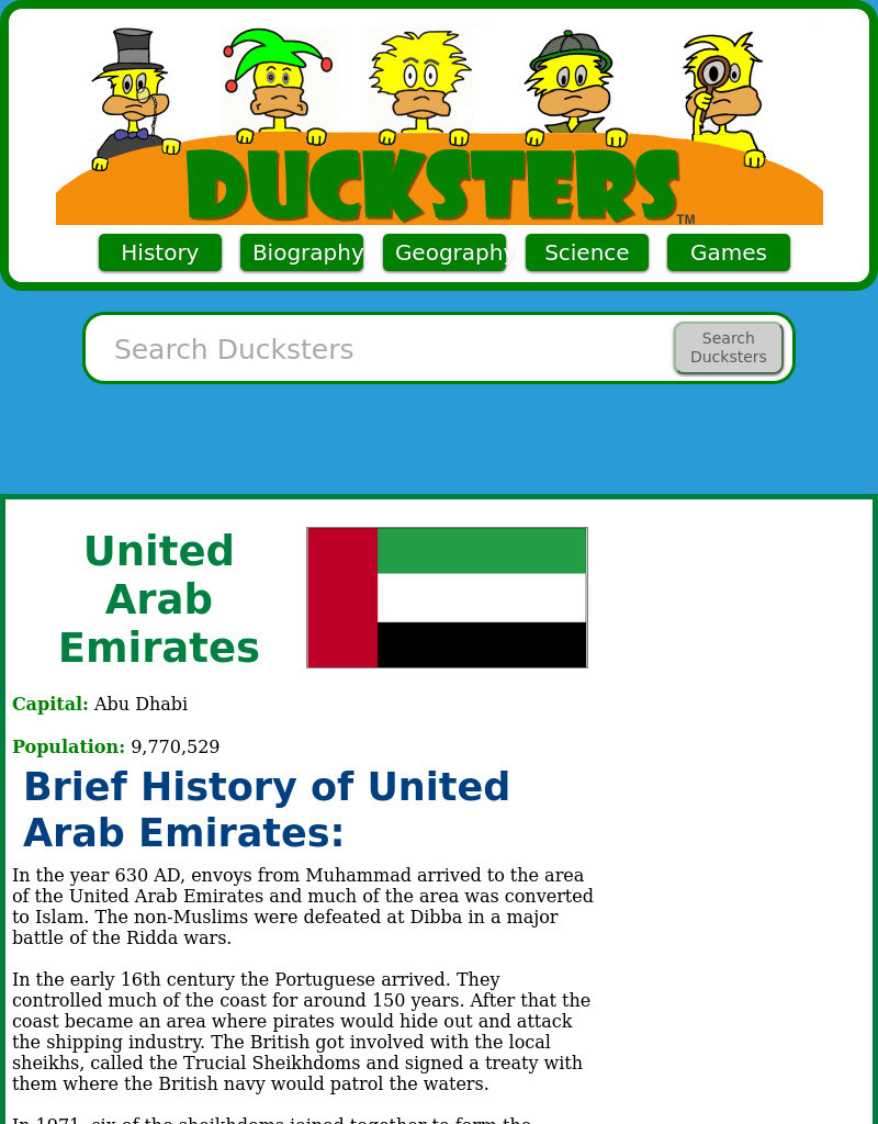 Ducksters: Geography for Kids: United Arab Emirates Website