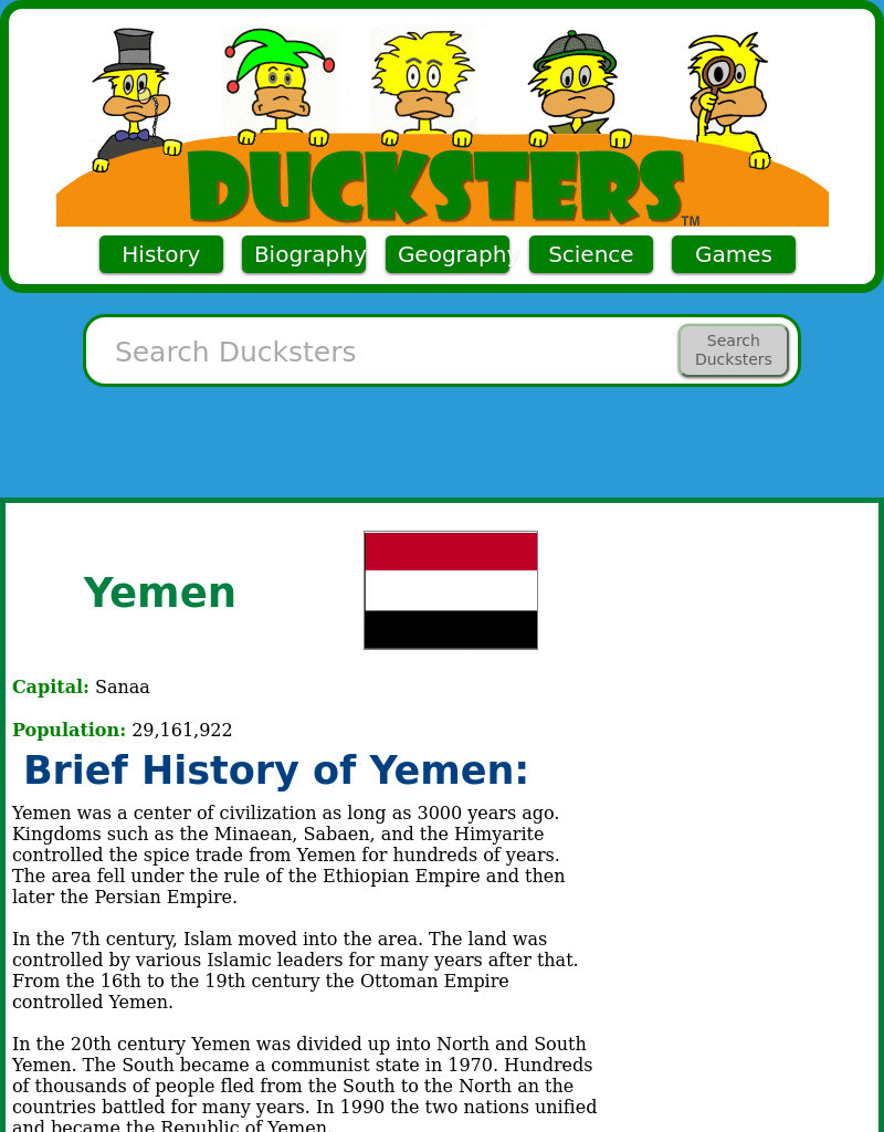 Ducksters: Geography for Kids: Yemen Website