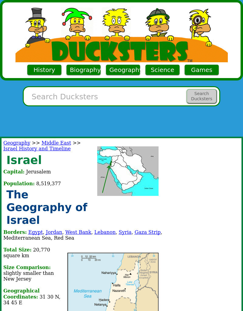 Ducksters: Geography for Kids: Israel Website