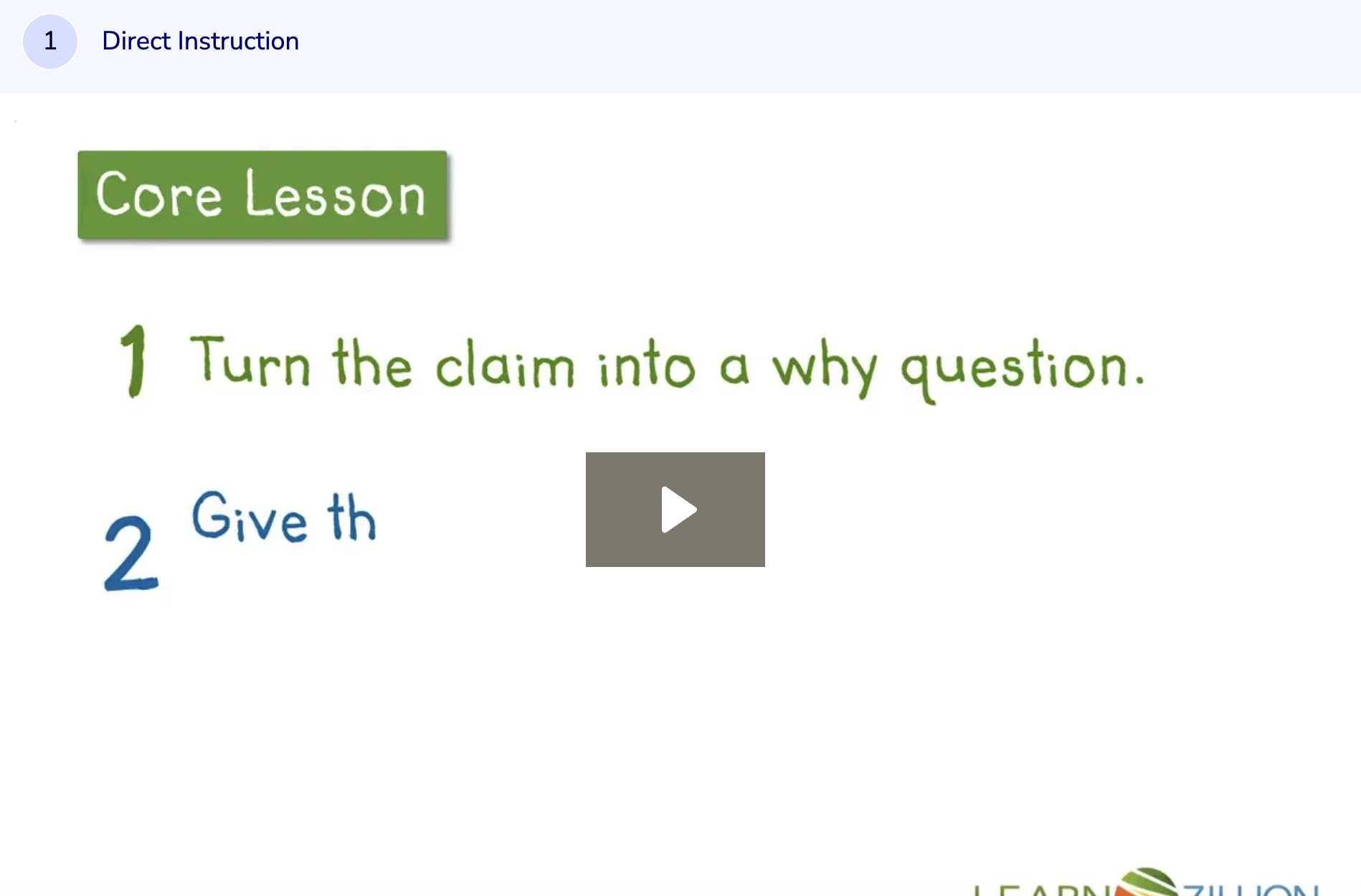 Learn Zillion: Develop Sub-Points to Support a Thesis Statement Instructional Video