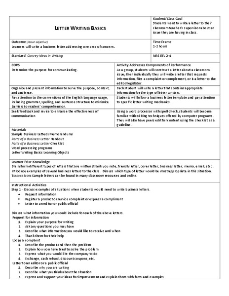 Letter Writing Basics Lesson Plan