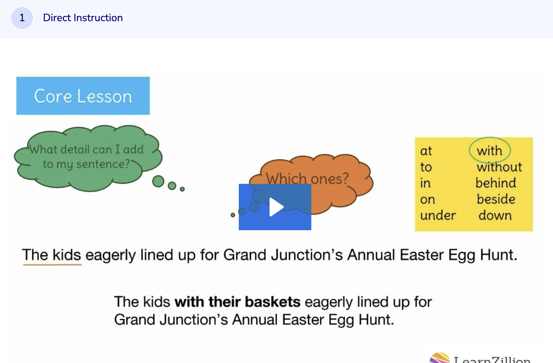 Learn Zillion: Use Prepositional Phrases to Expand Sentences Instructional Video