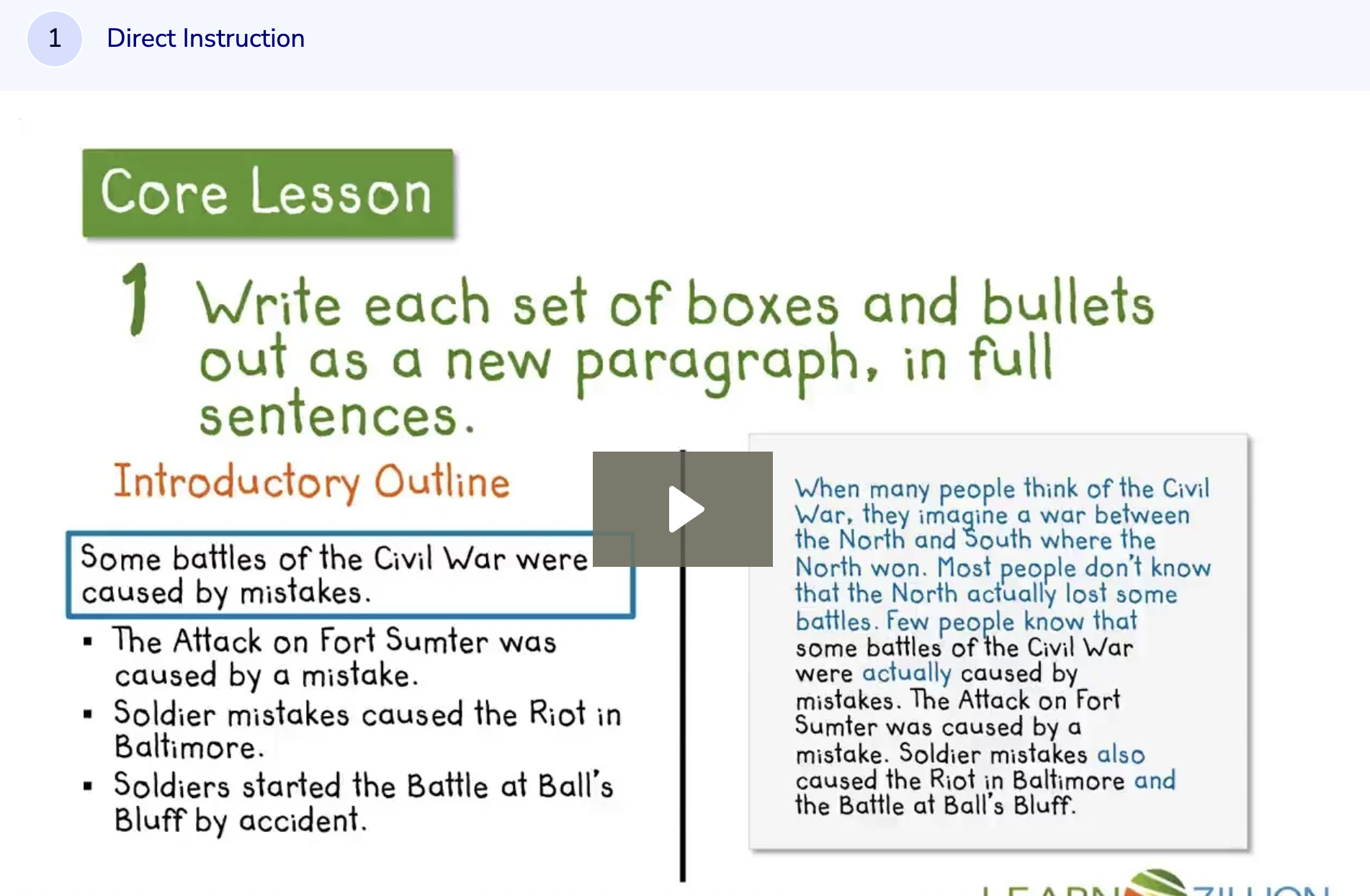 Learn Zillion: Write the First Draft of an Informational Text Instructional Video