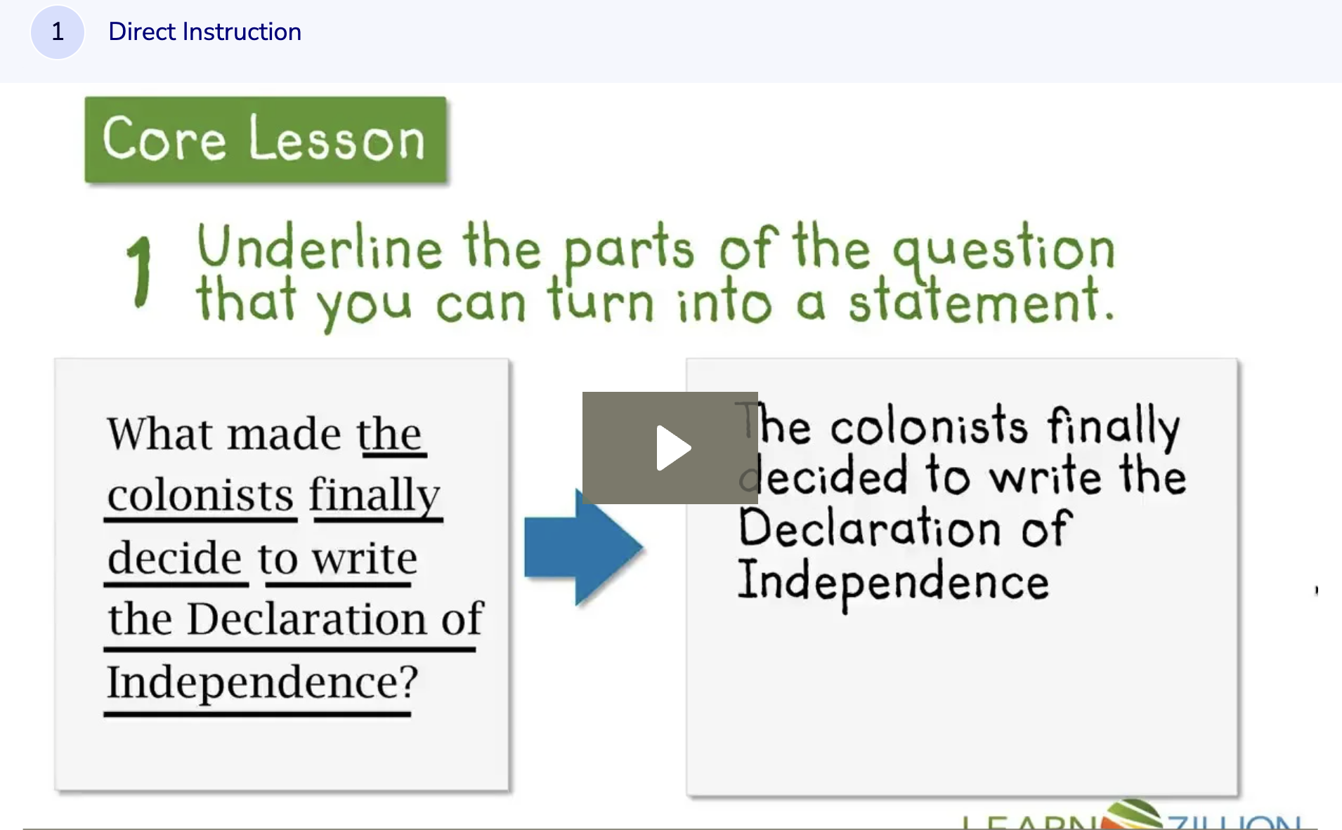 Learn Zillion: Write a Topic Sentence That Includes the Big Idea Instructional Video