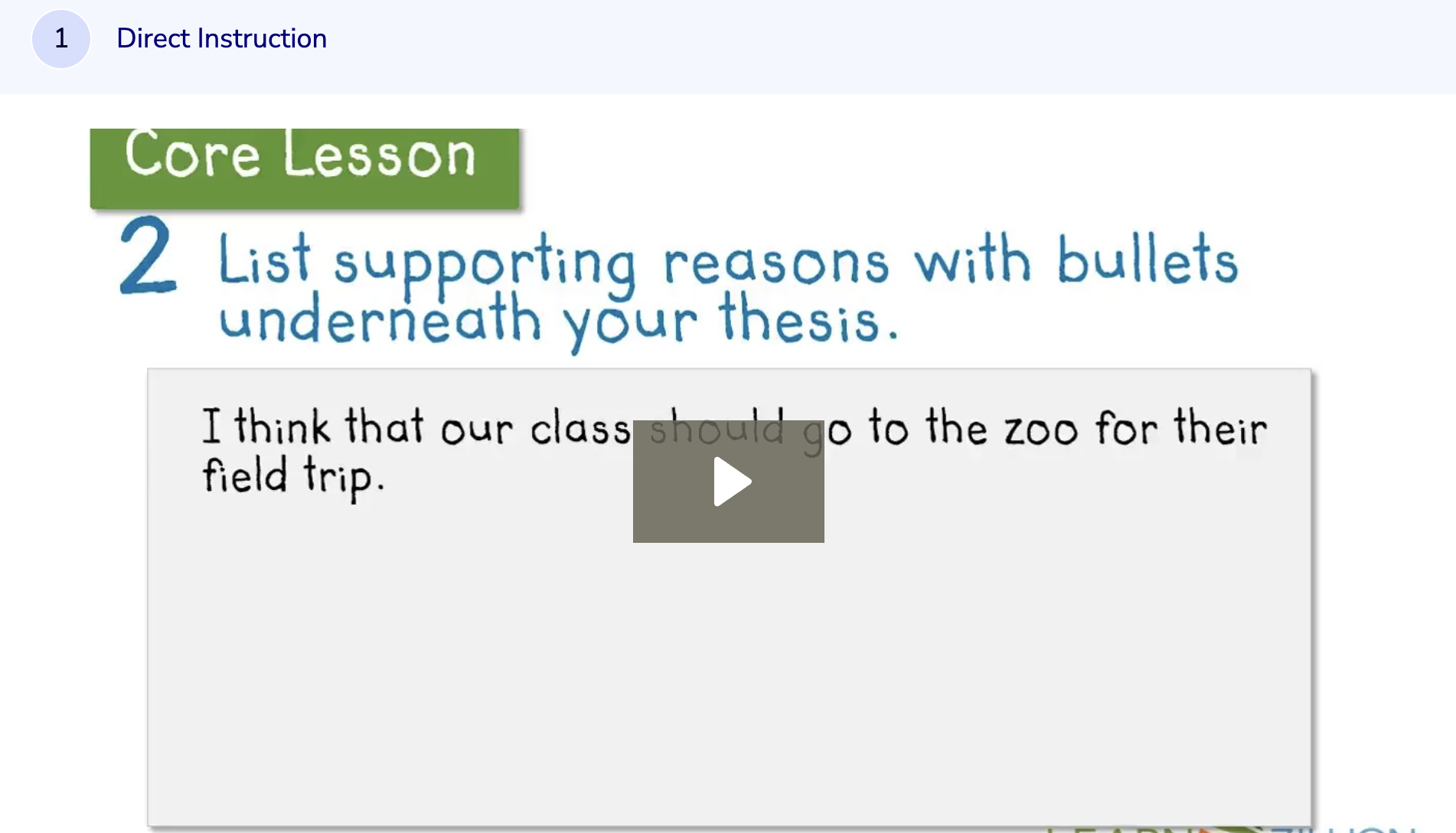 Learn Zillion: Organize Pre Writing to Answer a Persuasive Writing Prompt Instructional Video