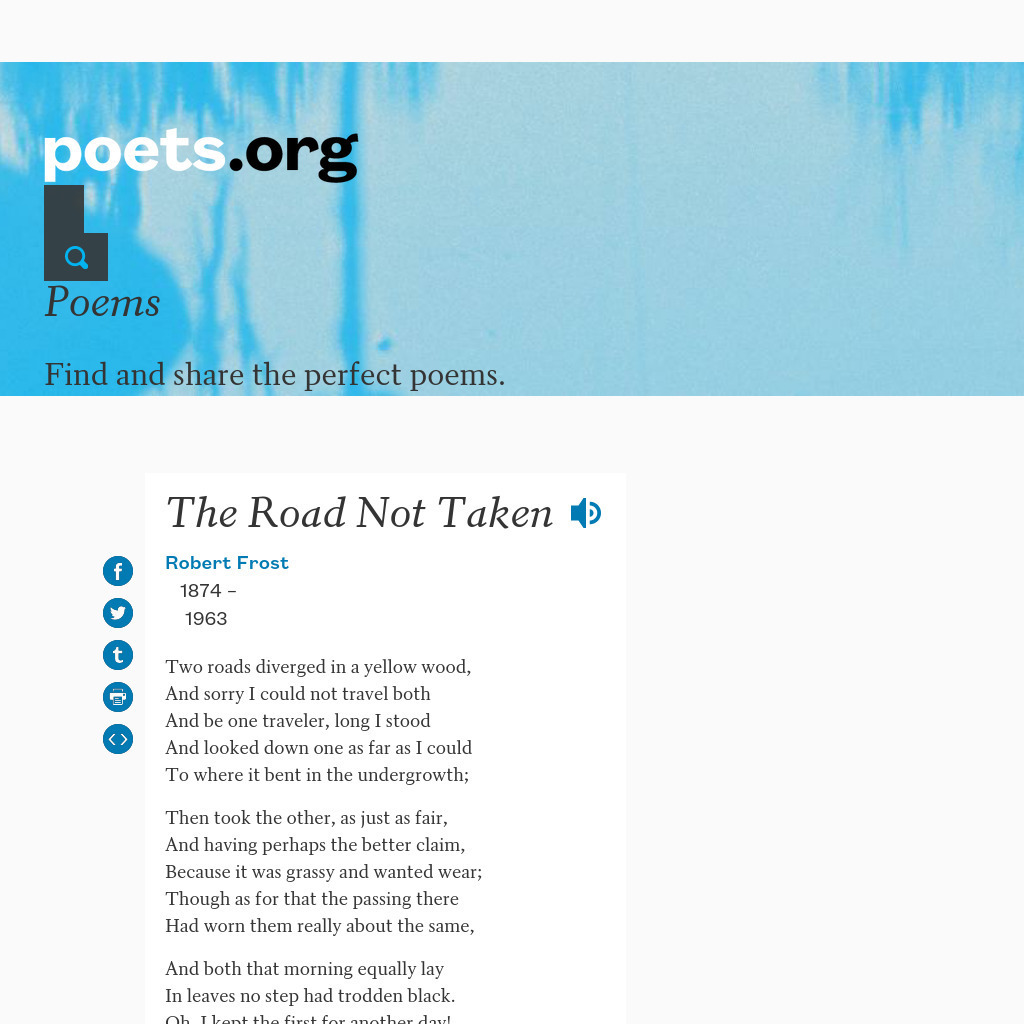 Poets.org: "The Road Not Taken" by Robert Frost Primary
