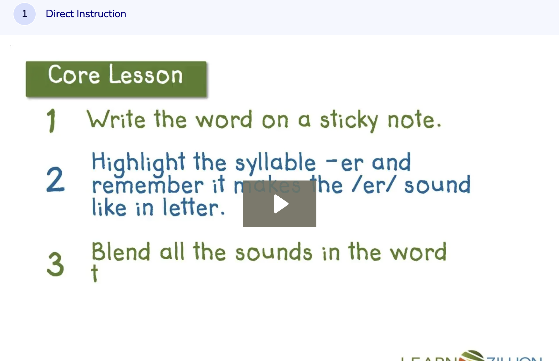 Learn Zillion: Read -Er Syllables in Context Instructional Video