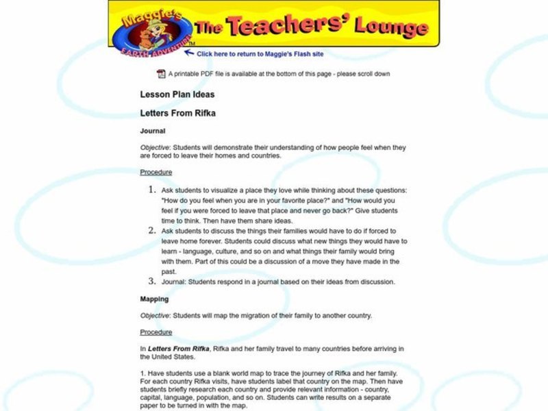 Letters From Rifka Lesson Plan