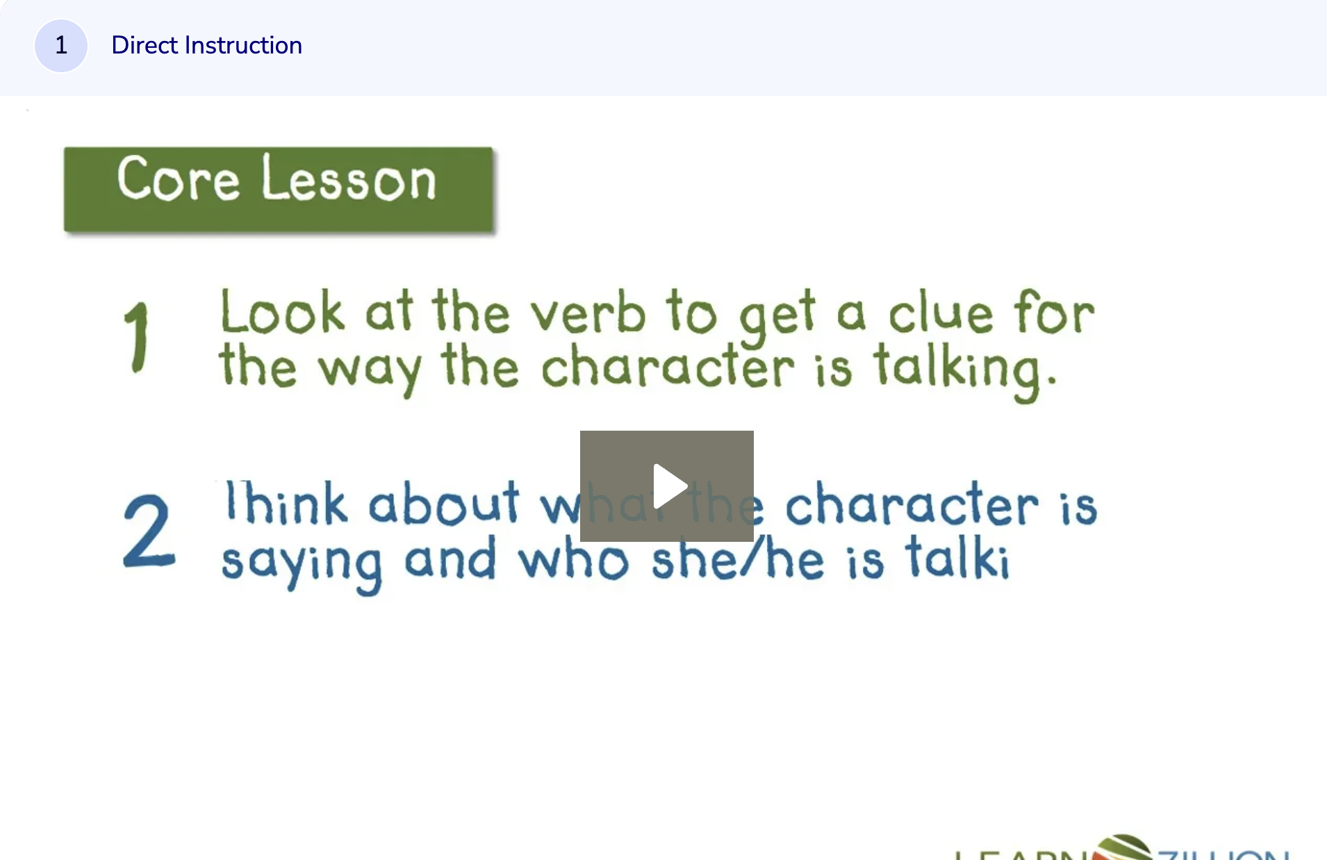 Learn Zillion: Read Dialogue by Recognizing Clue Verbs Instructional Video