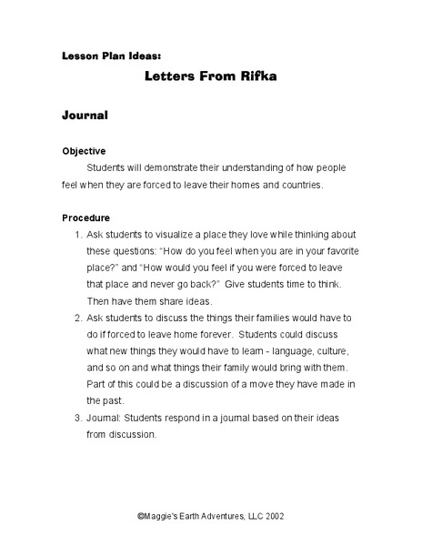 Letters from Rifka Lesson Plan