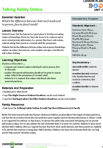 Common Sense Media: Talking Safely Online [Pdf] Lesson Plan