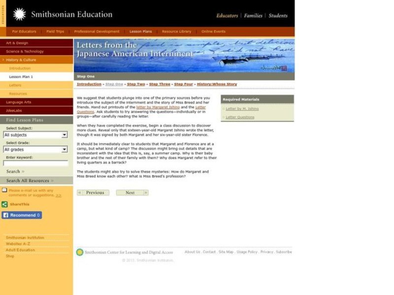 Letters from the Japanese American Internment Lesson Plan