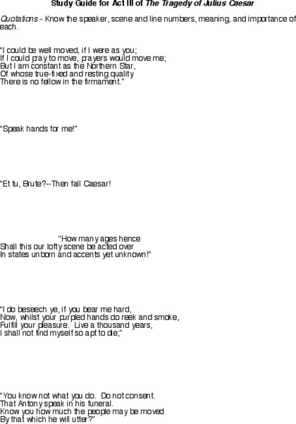 Wenatchee High School: Study Guide for Act Iii of the Tragedy of Julius Caesar Activity