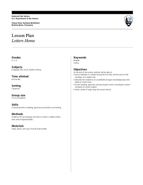 Letters Home Lesson Plan