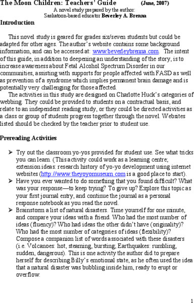 Fitzhenry and Whiteside: 'The Moon Children' Teaching Guide [Pdf] Unit Plan