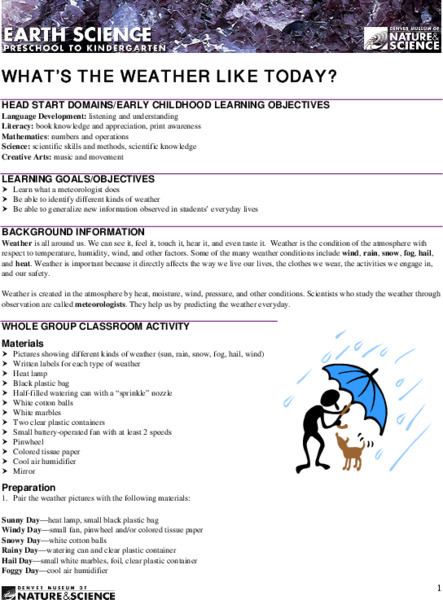 Denver Museum of Nature and Science: What's the Weather Like Today? [Pdf] Lesson Plan