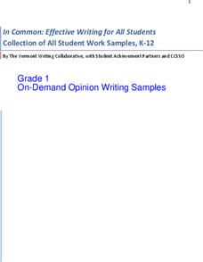 Uen: Grade 1 on Demand Opinion Writing Samples Professional Doc