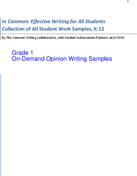 Uen: Grade 1 on Demand Opinion Writing Samples Professional Doc