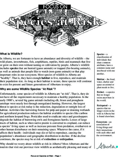 Alberta Environment: Focus on Species at Risk [Pdf] Handout