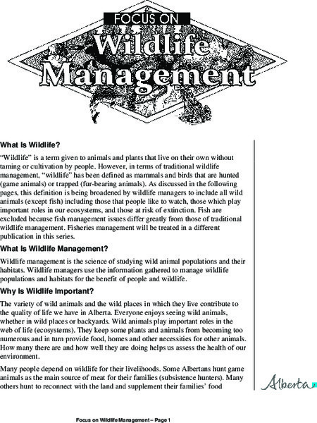 Alberta Environment: Focus on Wildlife Management [Pdf] Handout
