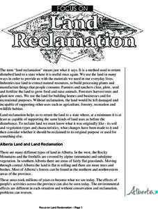 Alberta Environment: Focus on Land Reclamation [Pdf] Handout