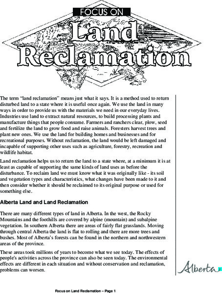 Alberta Environment: Focus on Land Reclamation [Pdf] Handout