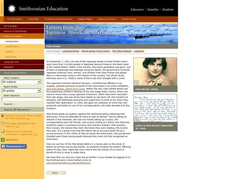 Letters from the Japanese American Internment Lesson Plan