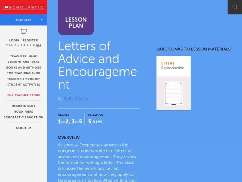 Letters of Advice and Encouragement Lesson Plan